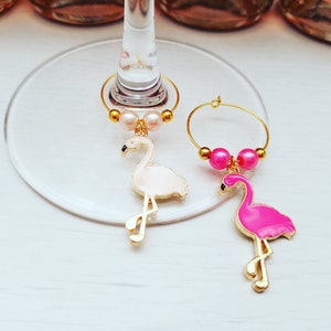 Pink Flamingo WINE GLASS CHARMS - Tropical Party Decor - Flamingo Thank You Gifts - Flamingo Bachelorette Party Decorations - Pink Party