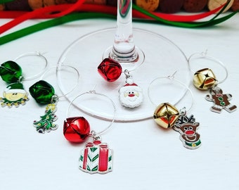 Christmas Party Giffting | CHRISTMAS WINE CHARMS - set of 6 | Retro Christmas Party Decor | Fun Christmas Party Favors for Guests