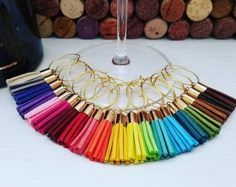 Tassel Wine Glass Charms, Gold Wine Bar Accessory for Sommelier Wine Lover Gift, Colorful Party Dring Tags, Ready to Ship from USA