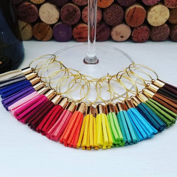 Tassel Wine Glass Charms, Gold Wine Bar Accessory for Sommelier Wine Lover Gift, Colorful Party Dring Tags, Ready to Ship from USA