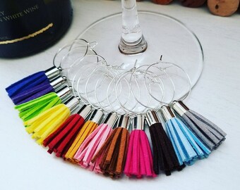 Tassel Wine Charms - Set of 12, Wine Tasting Party Decor