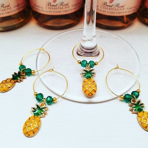 Pineapple Birthday Decor - Wine Glass Charms - Hawaiian Birthday Decorations - Luau Party Decor - Drink Tags - Tropical Theme Party Decor