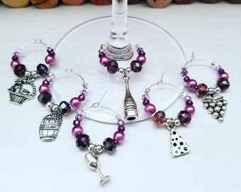 WINE GLASS CHARMS - Bridal Shower Wine Charm Favors - Wine Gift for Wine Lover | Gift Box or Gift Bag - LasmasCreations