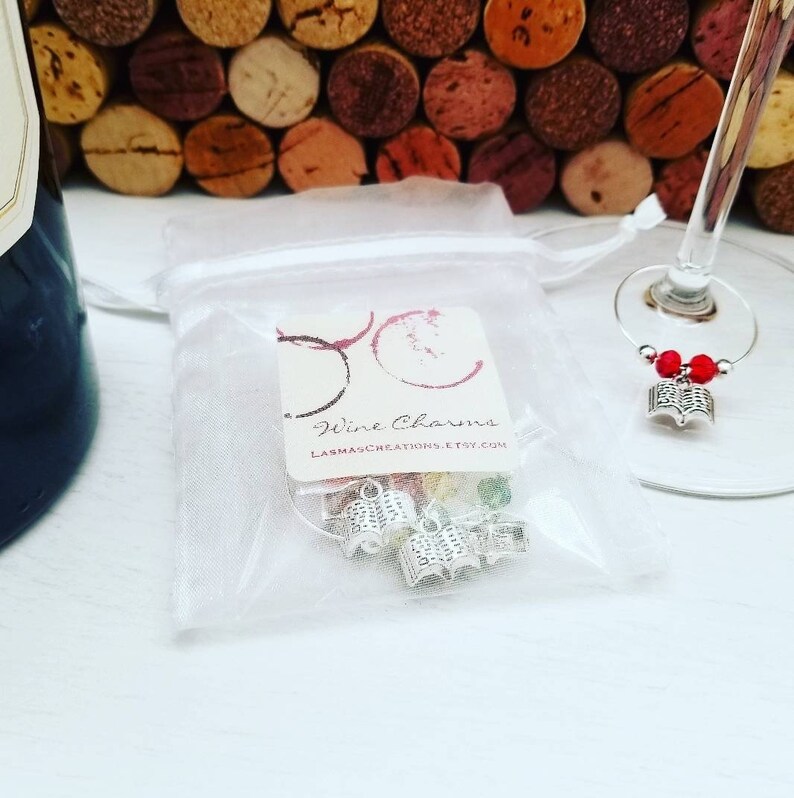 Gift for Book Lover Book WINE GLASS CHARMS Book Club Party Etsy