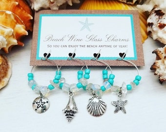 WINE GLASS CHARMS - Beach Thank You Gifts - Beach Wine Charms - Wine Charm Favors - Aqua Beach Bridal Shower Favors for Guests