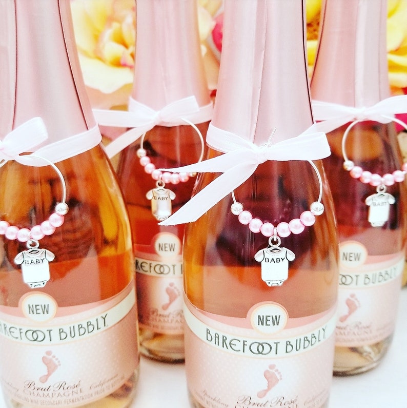 Baby Shower Champagne Tags Girl WINE GLASS CHARMS Baby Etsy