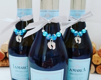 Blue Baby Shower Champagn Tags | Baby Feet WINE CHARMS | Baby Feet Decor | Gender Reveal Favors - It is a BOY