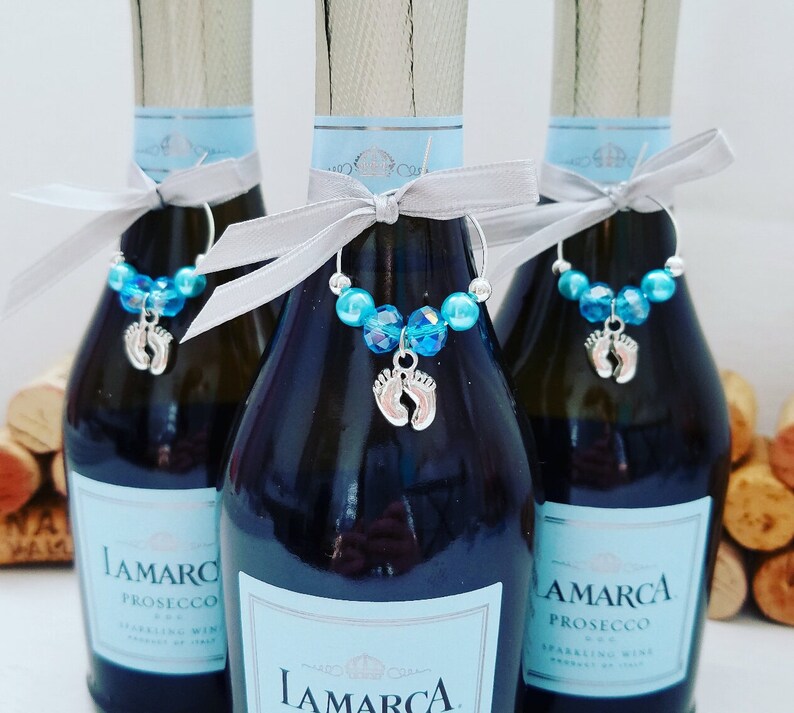 12 Blue Baby Boy Wine Glass Charms For Baby Shower Gift Party
