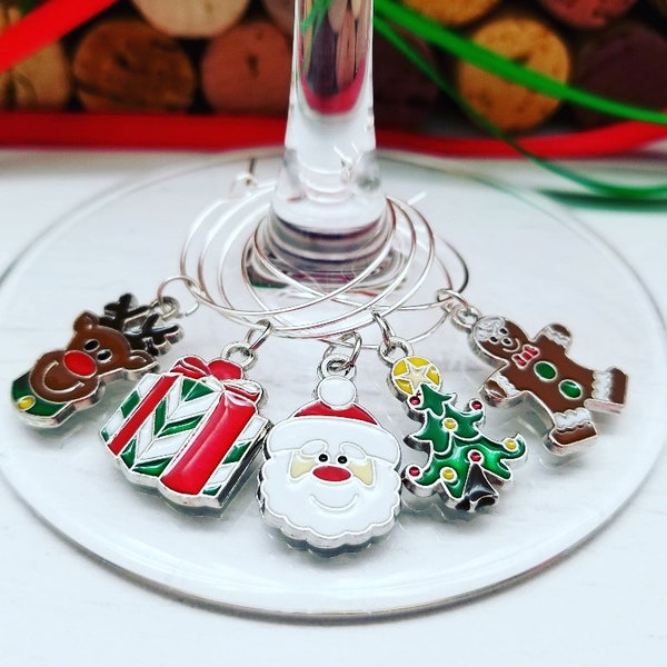 Fun christmas stocking stuffers for adults | christmas wine glass charms - set of 5 | christmas gifts ideas | christmas gifts for wine lover