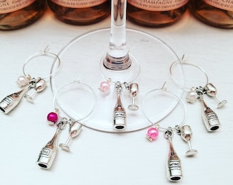 ROSE ALL DAY Wine Glass Charms - Set of 5 - Wine Bridal Shower Favors - Wine Theme Bachelorette Party Gifts - Wine Tasting Bridal Shower