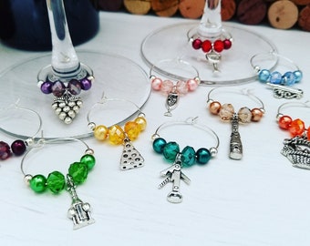 10 WINE GLASS CHARMS - Wine Tasting Party Decor | Housewarming Hostess Gift | Vineyard Theme Birthday Gift | Wine Lovers Gift