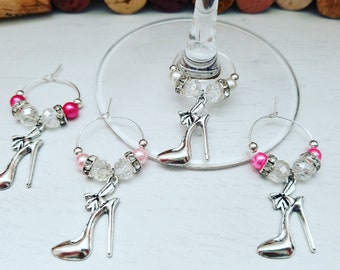 Bachelorette Party Pink Favors - High Heel Shoe Wine Charms, Bachelorette Wine Favors, Bachelorette Party, Team Bride, Wine Gift, Shoe Gift