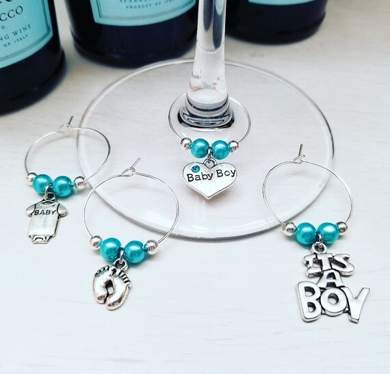 Baby Boy Shower Decorations Wine Glass Charms Baby Shower Etsy