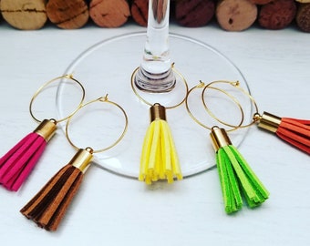 Thanksgiving Decorations for Table - TASSEL WINE CHARMS - Set of 5 | Fall Color Thanksgiving Party Decor | Hostess Wine Gift | Fall Decor