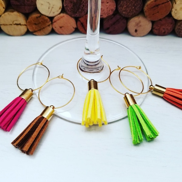 Thanksgiving Decorations for Table - TASSEL WINE CHARMS - Set of 5 | Fall Color Thanksgiving Party Decor | Hostess Wine Gift | Fall Decor