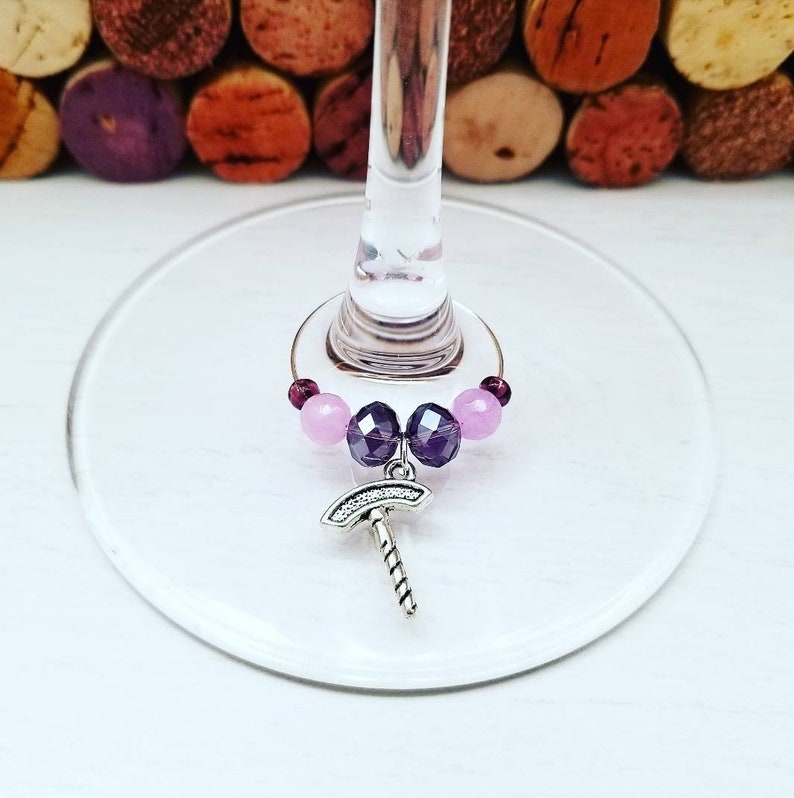 WINE GLASS CHARMS Set of 6 Wine Gift for Women Wine Tasting Bridal Shower Wine Favors Custom Wine Charms Purple Party Favors image 8