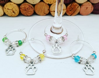Dog Mom Gift - WINE GLASS CHARMS - Set of 4 | Congrats On Your Fur Baby Gift |  Dog Wine Tags | Gift Box