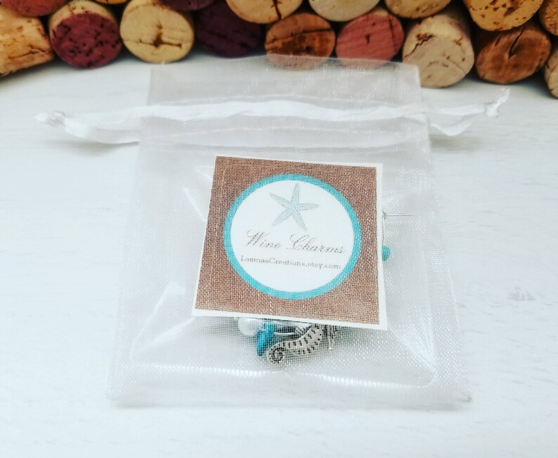 Beach BEACH WINE CHARMS Wine Gift Beach Bridal Shower Favors Aqua Beach Favors Wine Gift Wine Glass Charms Beach Theme Wedding Gift