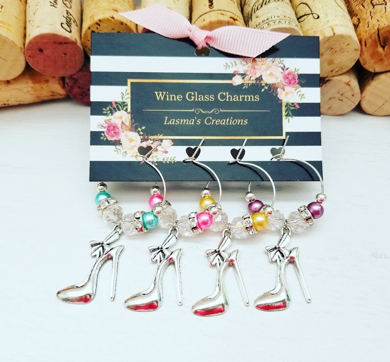 Wine Charm Favors Shoe Wine Glass Charms Set of 4 Wine Etsy