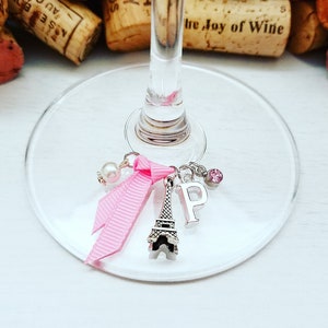 Paris Theme Party Favors - Personalized Eiffel Tower Paris Wine Charm, Pink Paris Decor, Paris Birthday Party Parisian Birthday