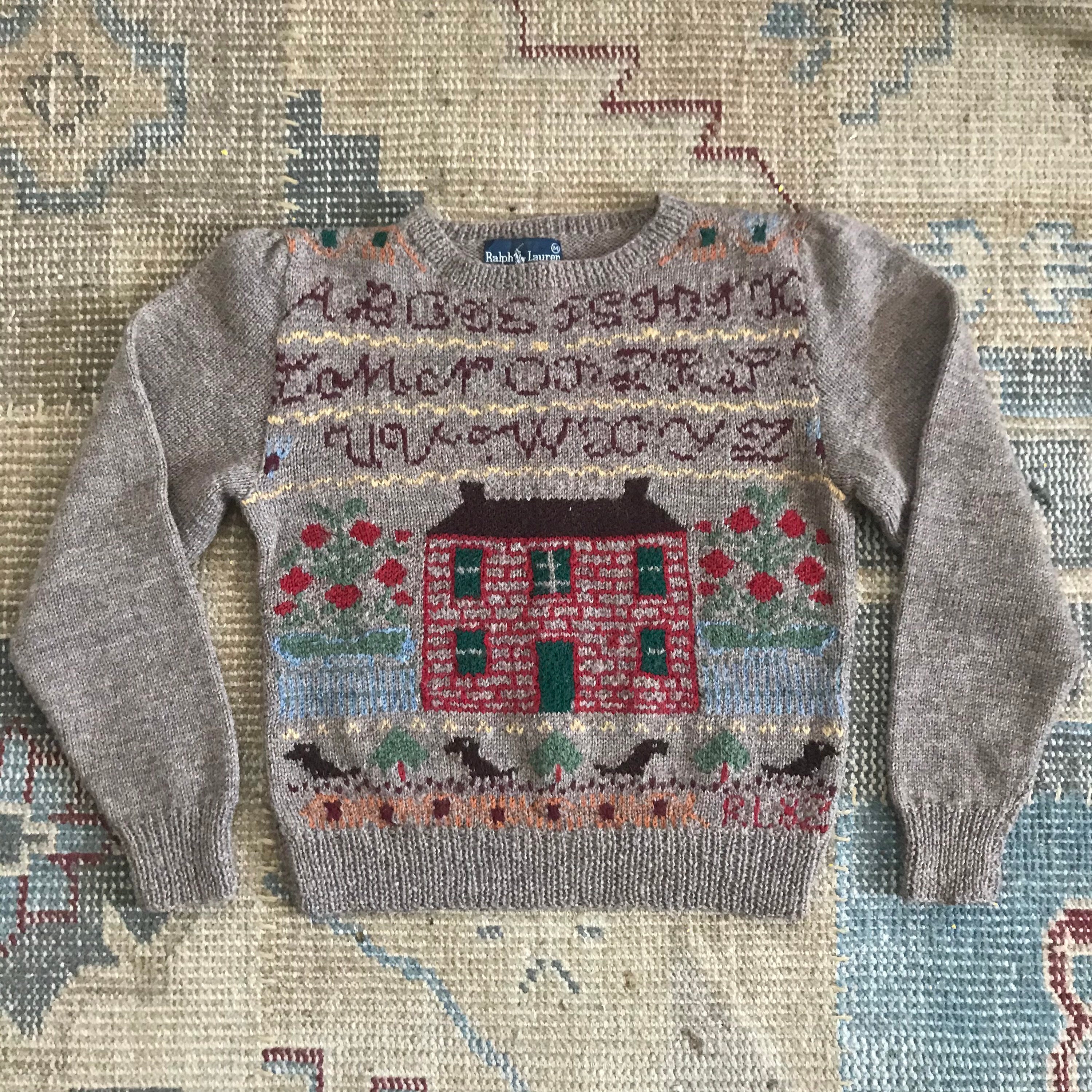 Vintage Ralph Lauren Hand Knit Sweater Village Sampler Sweater ABC