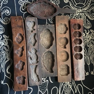 Antique Japanese Wooden Molds Japanese Rice Wood Molds Architectural Fragments Moon Dumplings Cookie Bakery