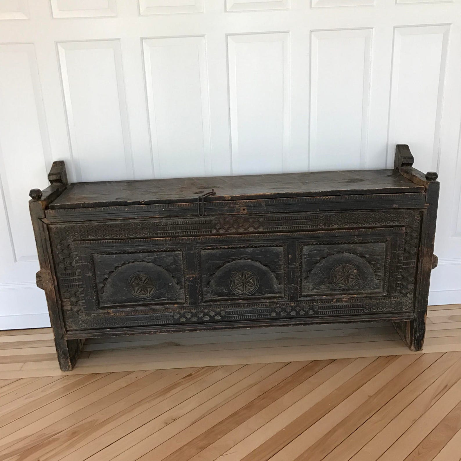 Antique Dowry Chest Indian Chest 19th C Carved Wood Wedding Etsy