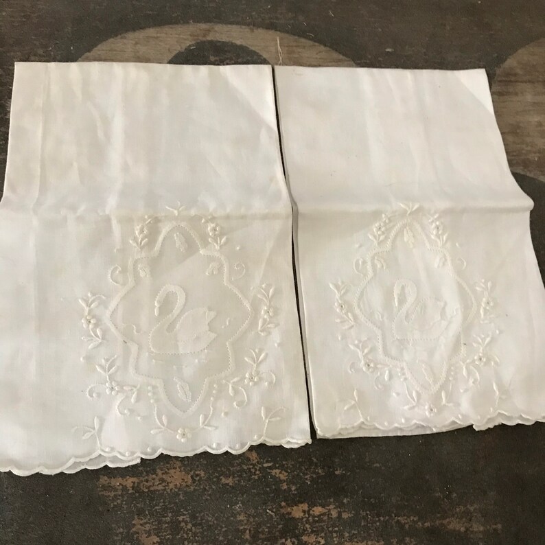 Antique Swan Linen Hand Towels Linen Guest Towels Bird Towels Etsy