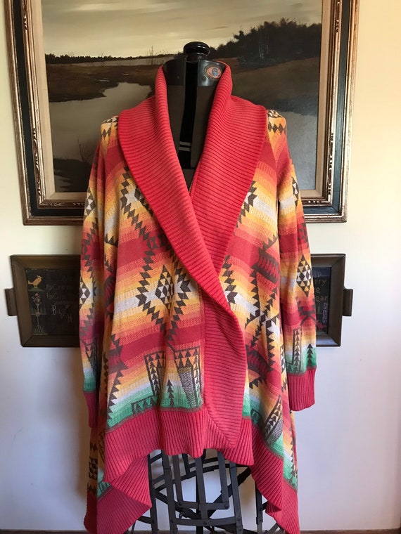 Lauren Ralph Lauren Small Aztec Southwestern Tribal Jacket Cardigan Shawl Collar
