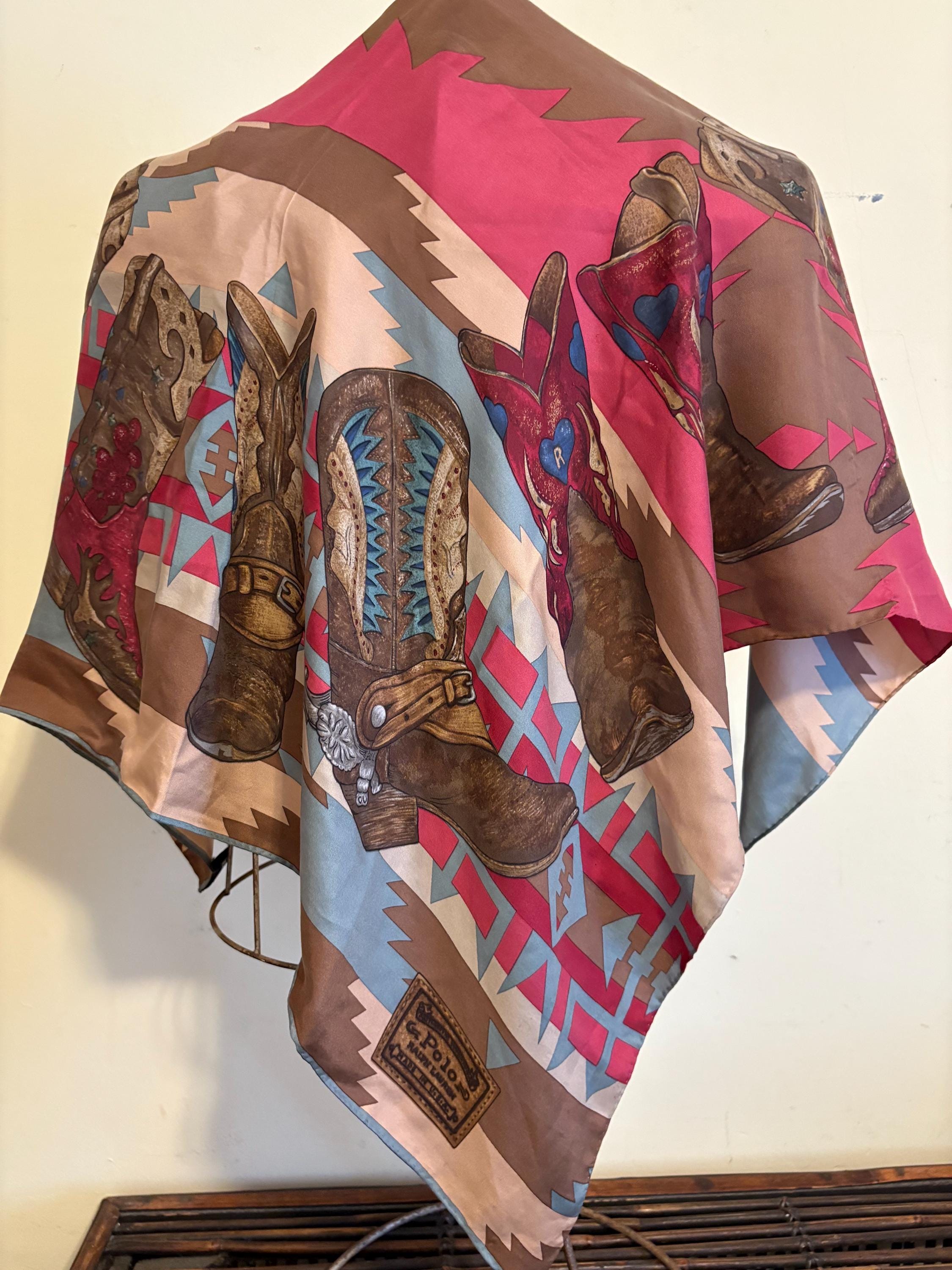 Ralph Lauren Silk Scarf Cowboy Boots Southwestern Scarf Native