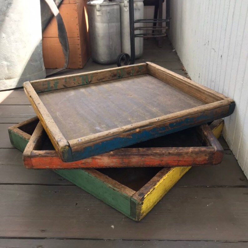Antique Industrial Trays Factory Bins Painted Wood Boxes Sorting New ...