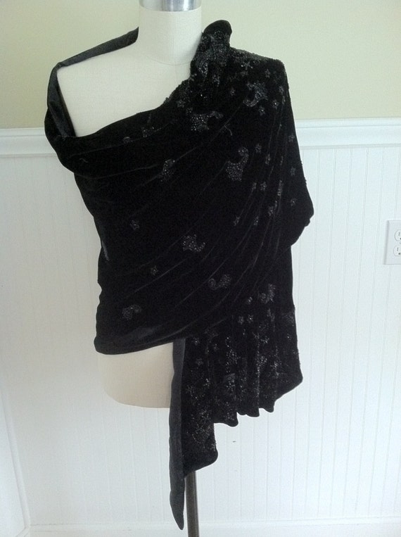 Ralph Lauren Beaded Shawl Wrap Black Velvet Evenin