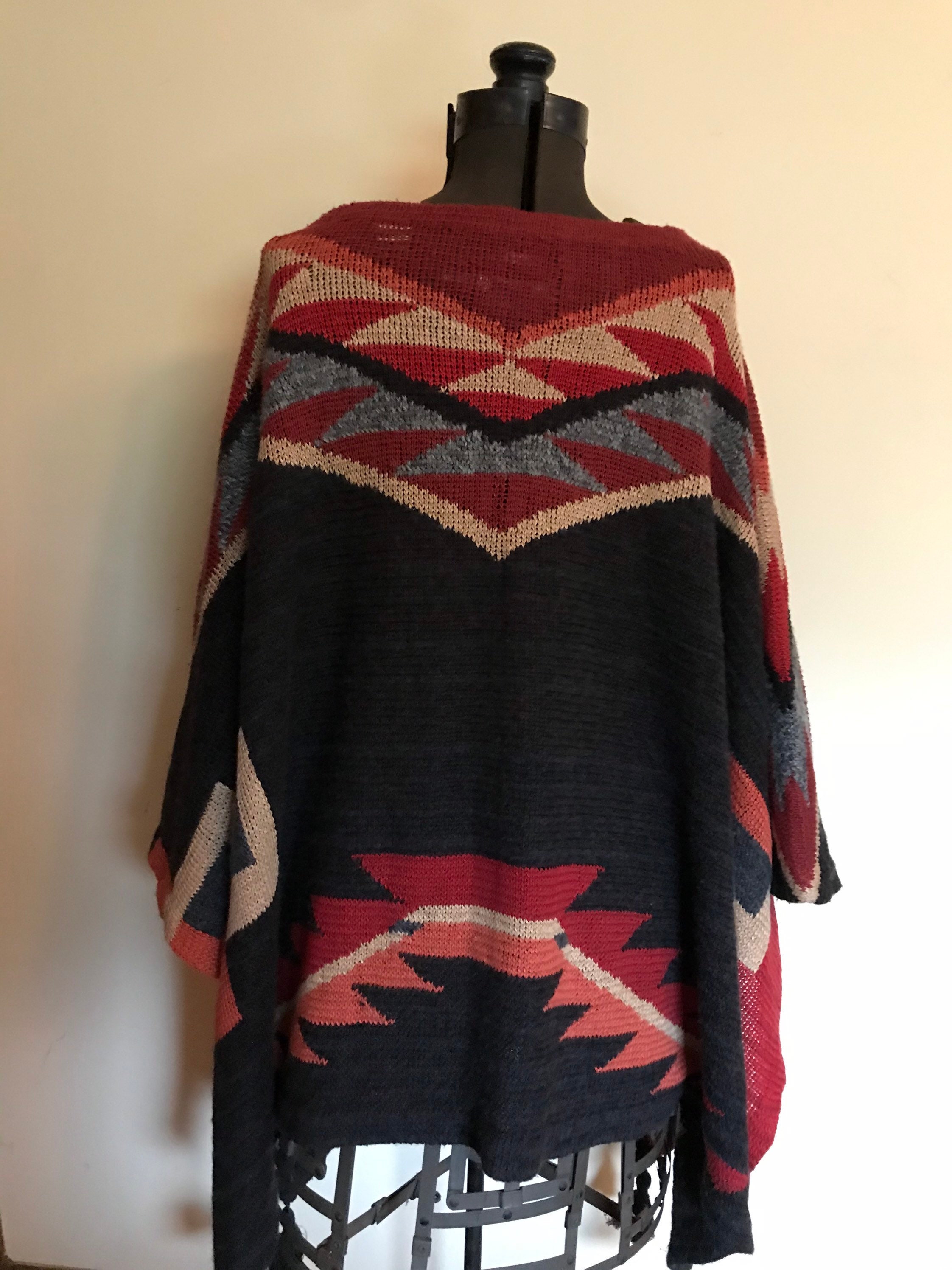 Ralph Lauren Hand knit Poncho Shawl Sweater Blue Label Tribal | Etsy