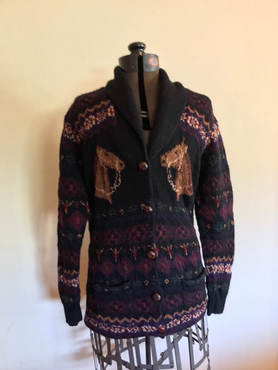 Ralph Lauren Hand knit Sweater Coat Equestrian Fa… - image 1
