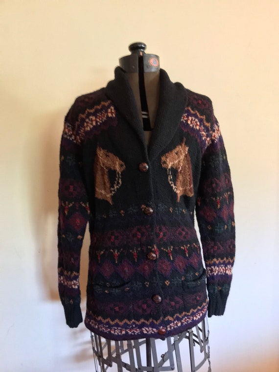 Ralph Lauren Hand Knit Sweater Coat Equestrian Fair Isle Cardigan