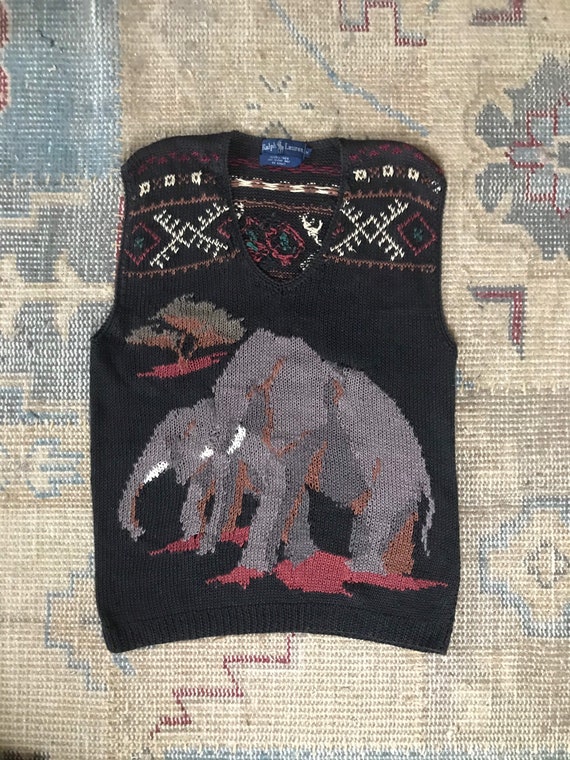 Ralph Lauren Hand Knit Sweater Vest Tribal Safari Native Out of 