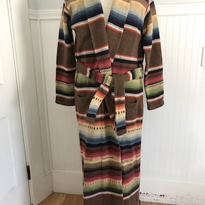 Vintage Ralph Lauren Hand knit Wool Sweater Coat Serape Southwest Indian Blanket Aztec Western Tribal shawl Collar Maxi Robe