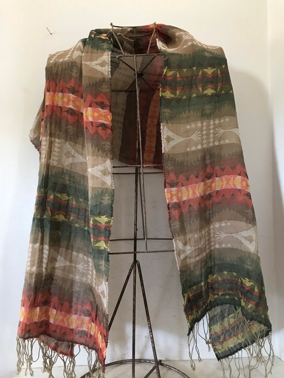 Ralph Lauren Scarf Southwestern Shawl Native Fring