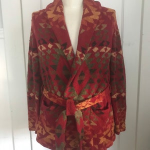 Vintage Ralph Lauren Hand Knit Sweater Coat Southwestern Tribal Cardigan