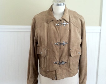 Rare Ralph Lauren Jacket Suede Jacket Polo Coat Men's Ralph Lauren Suede Fireman Jacket Jacket Leather Lobster Claw Closures Large