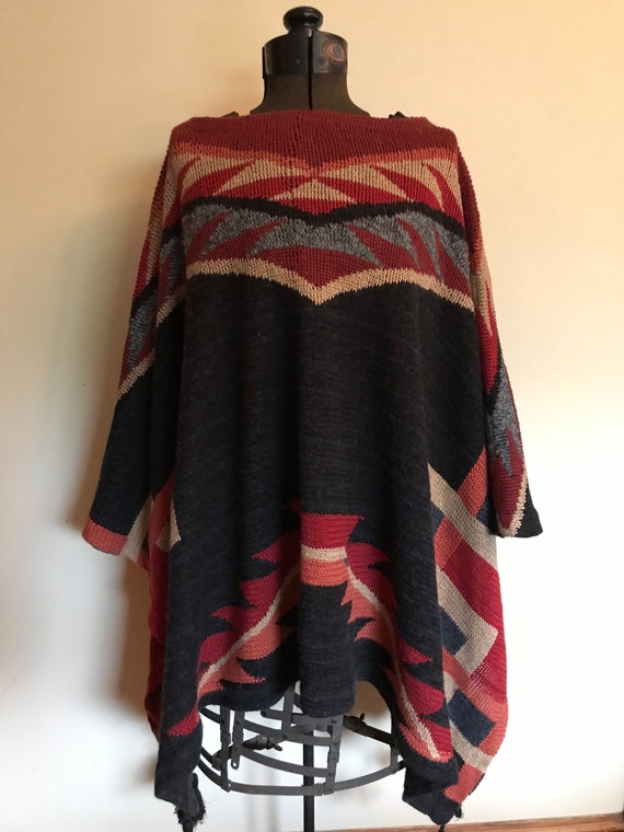 Ralph Lauren Hand knit Poncho Shawl Sweater Blue … - image 7