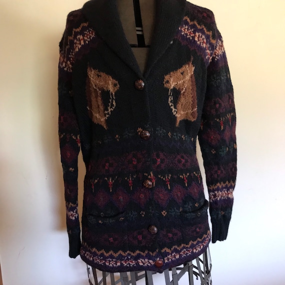 Ralph Lauren Hand knit Sweater Coat Equestrian Fa… - image 5