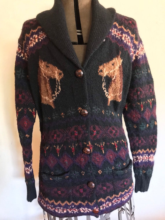 Ralph Lauren Hand knit Sweater Coat Equestrian Fa… - image 9