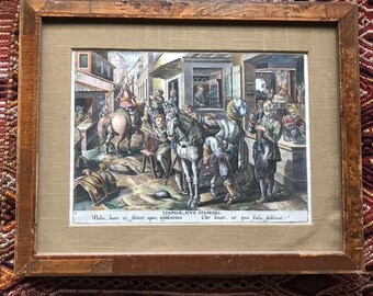 Antique 1500s Equestrian Print Stirrup BELGIAN Copperplate Engraving Horse