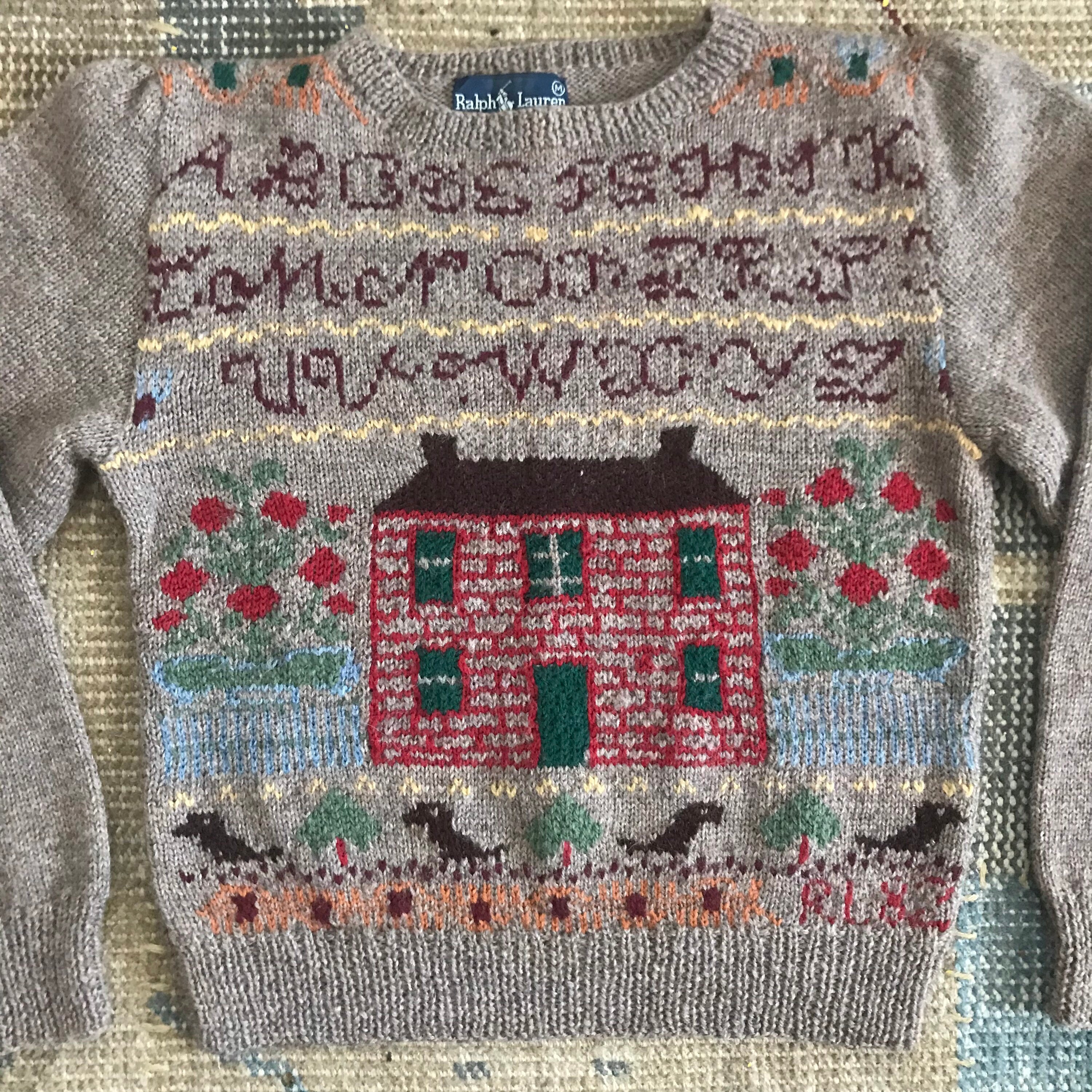 Vintage Ralph Lauren Hand Knit Sweater Village Sampler Sweater ABC