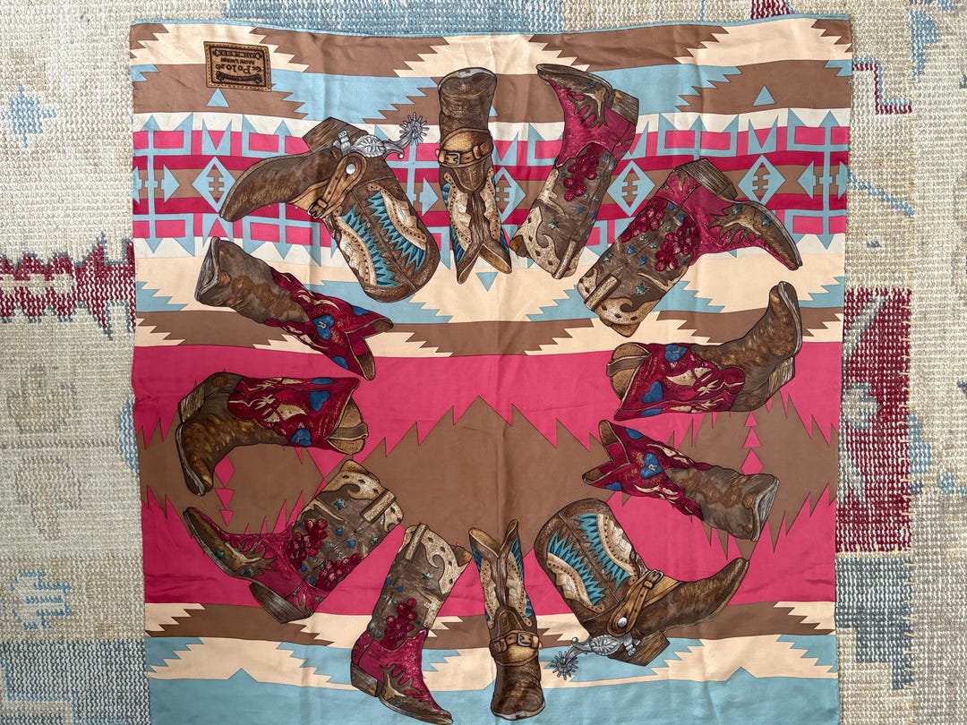 Ralph Lauren Silk Scarf Cowboy Boots Southwestern Scarf Native
