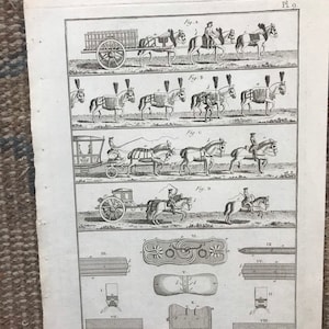 May include: A black and white illustration of different types of horse-drawn carriages and harnesses. The image includes a cart, a carriage, and a saddle. The image also includes diagrams of different types of harnesses and saddles.