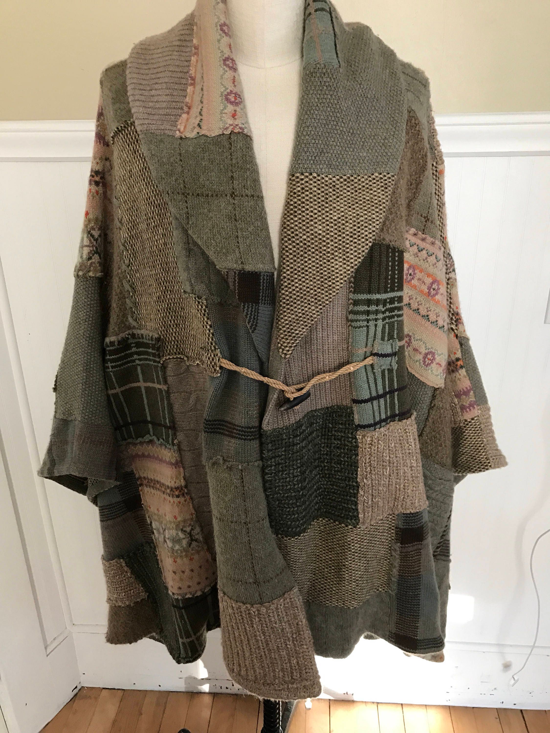 “RALPH LAUREN” Wool Patchwork Poncho Ralph Lauren Cape Patchwork Cloak Toggle Ponco Sweater Vintage