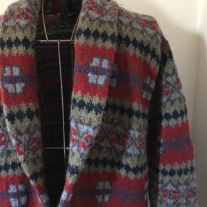 Ralph Lauren Sweater Coat Hand knit Wool Fair isle Cardigan Nordic Tribal