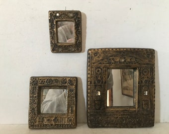 Vintage Mid Century Brutalist Mirrors Mosiac Cast Plaster Garden Statuary  Placques Architectural Distressed Statues